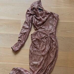 Aqua Asymmetrical Sequin Dress in Bronze